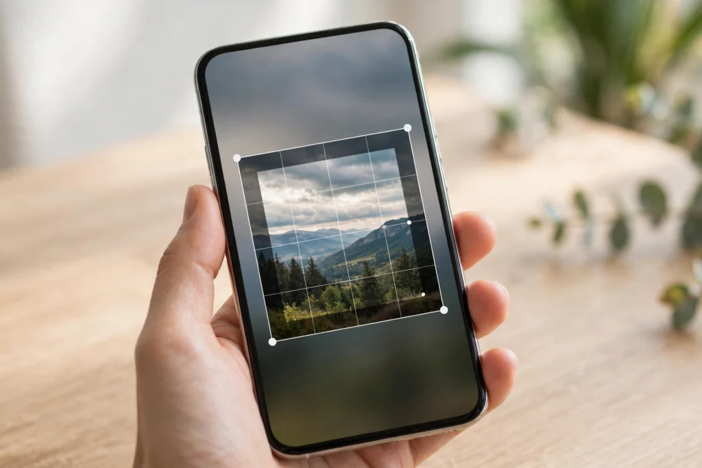 Resizing a photo on a phone to the square size Instagram posts use