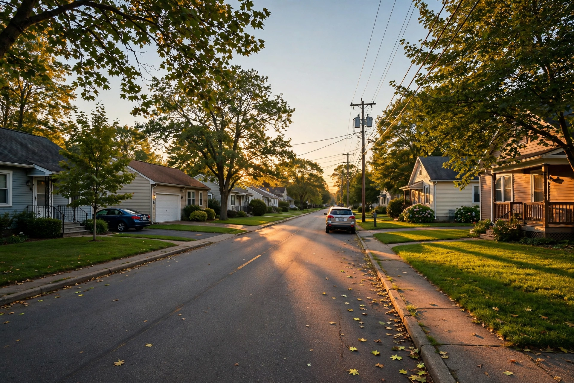 A quiet suburban street with single-family houses